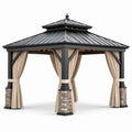 Pavillon en métal avec rideaux en polyester beige et piliers en pierre 300x300 cm