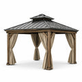 Pavillon en bois avec toit en aluminium 300x400 cm marron/beige