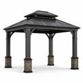Pavillon de jardin en acier avec toit double couche et base en pierre