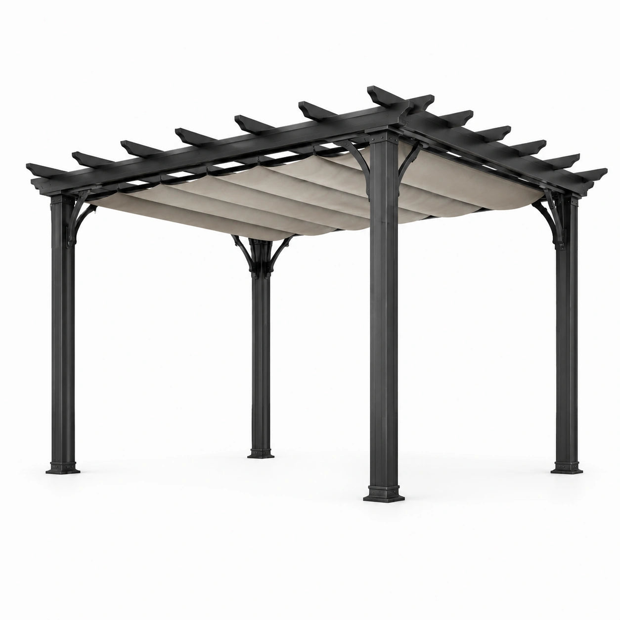Pergola en aluminium noir avec toit rétractable en polyester 3x4m