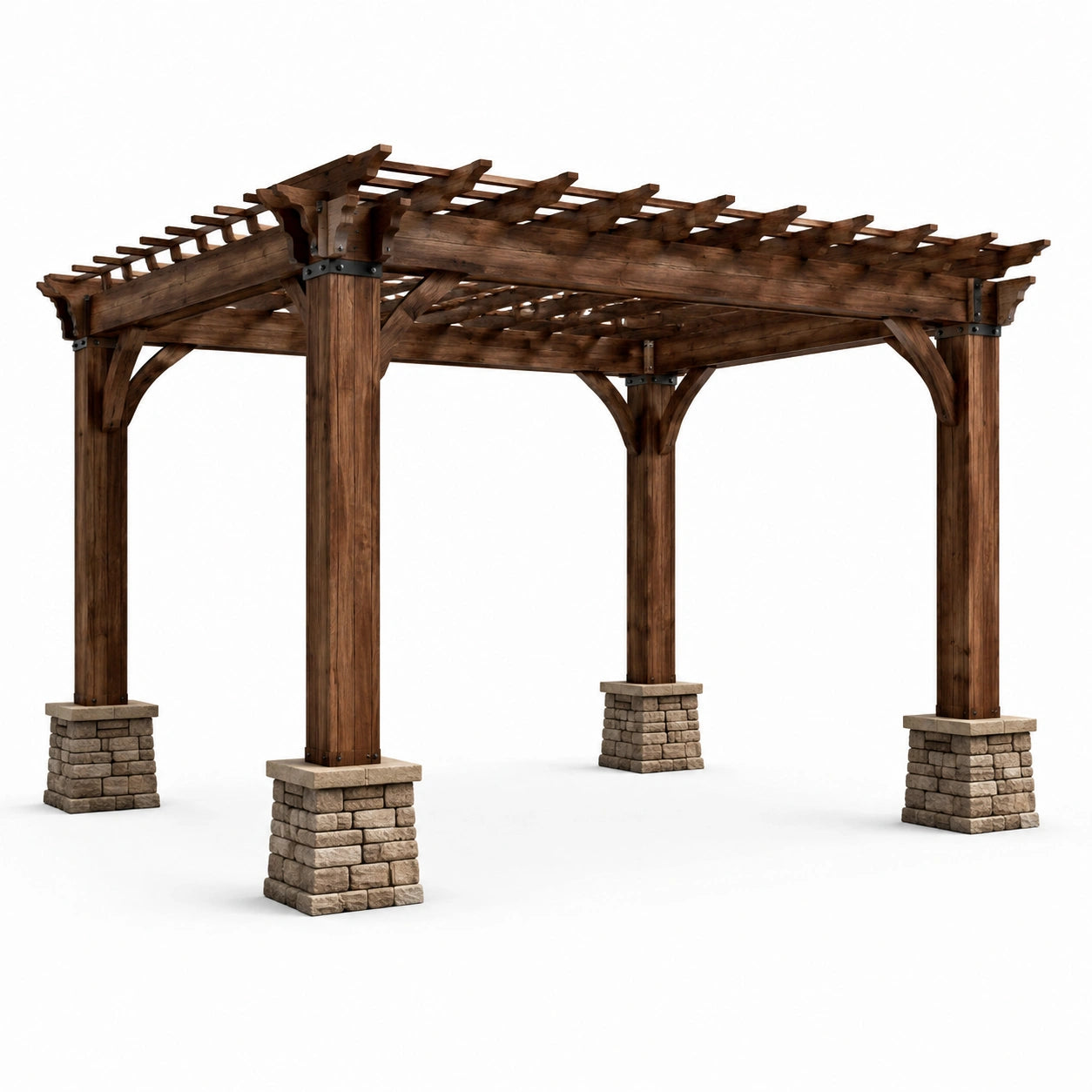 Pergola en bois avec piliers en pierre reconstituée 3x3m