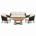 Ensemble de mobilier de jardin en aluminium, résine et teck avec coussins crème