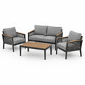 Ensemble de mobilier de jardin en aluminium et bois avec coussins gris