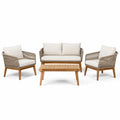 Ensemble de mobilier d'extérieur en bois et corde avec canapé 2 places et table basse
