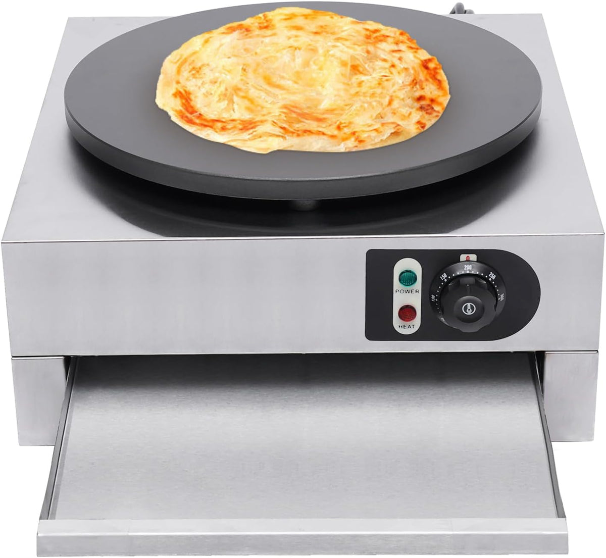 AUYART Crêpière, 3000 W, réglable, acier inoxydable, 400 Mm, 45 × 48.5 × 24 Cm, 580 × 530 × 330 Mm, 300 °C, 220V, 50Hz, 3 Kw, 50°C