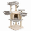 Arbre à chat en bois sisal et peluche polyester beige/gris avec hamacs