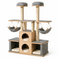 Arbre à chat en bois avec hamacs et plateformes en gris