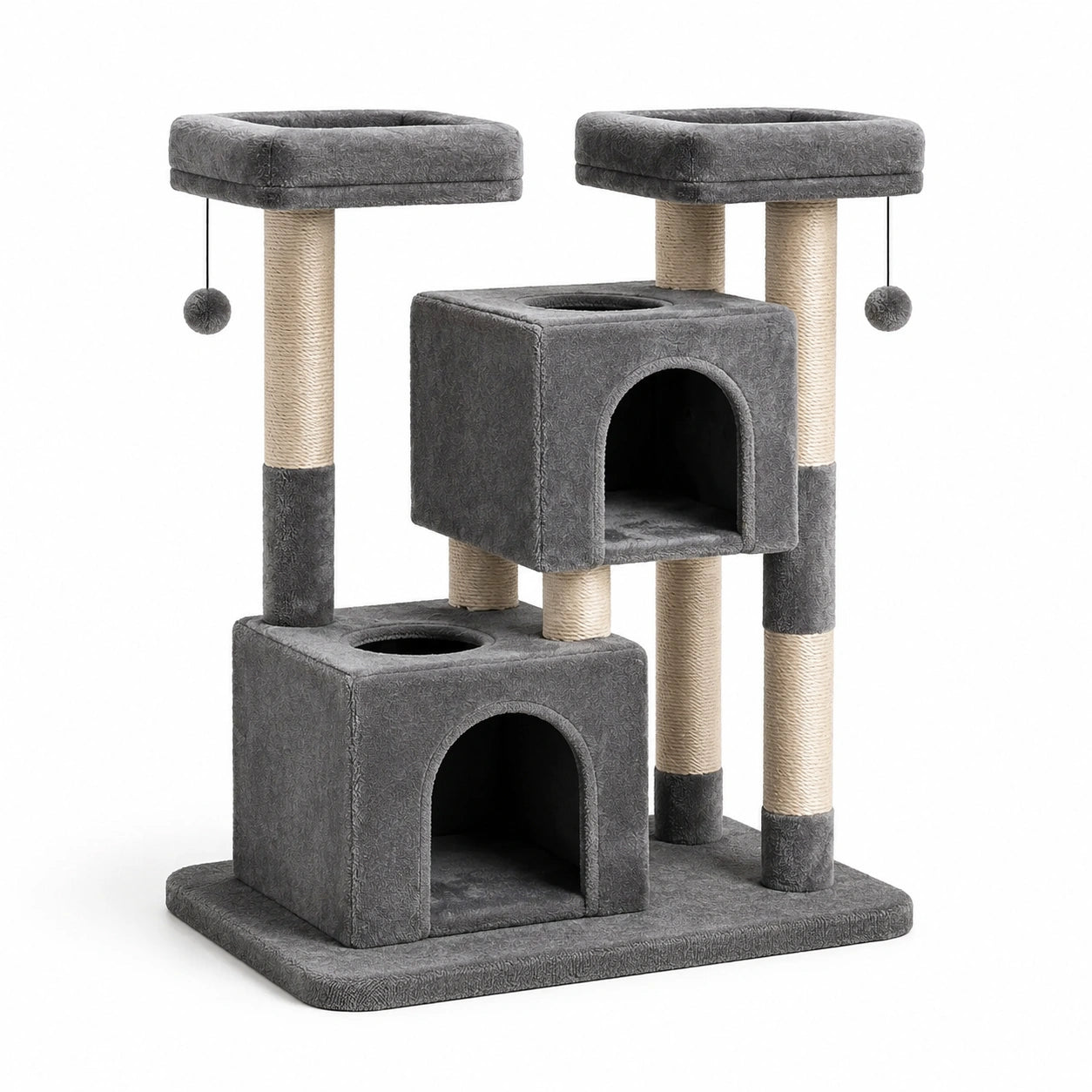 Arbre à chat en peluche avec poteaux en sisal gris