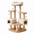 Arbre à chat en bois et sisal avec plateformes en peluche beige