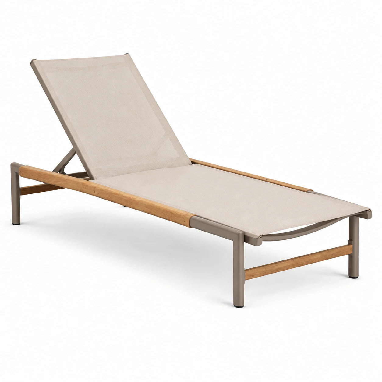 Chaise longue en aluminium et teck beige pour extérieur