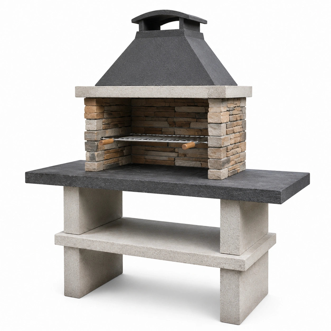 Barbecue en pierre et béton avec grille en acier inoxydable