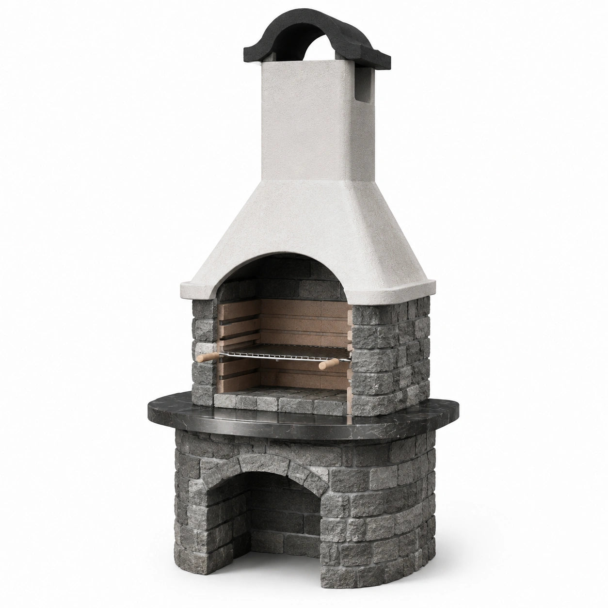Barbecue extérieur en pierre et béton avec cheminée
