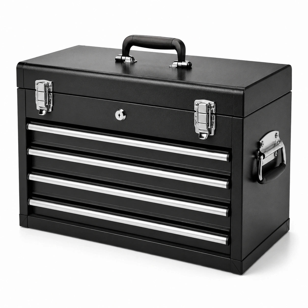 Boîte à outils en métal noire à 4 tiroirs avec poignée