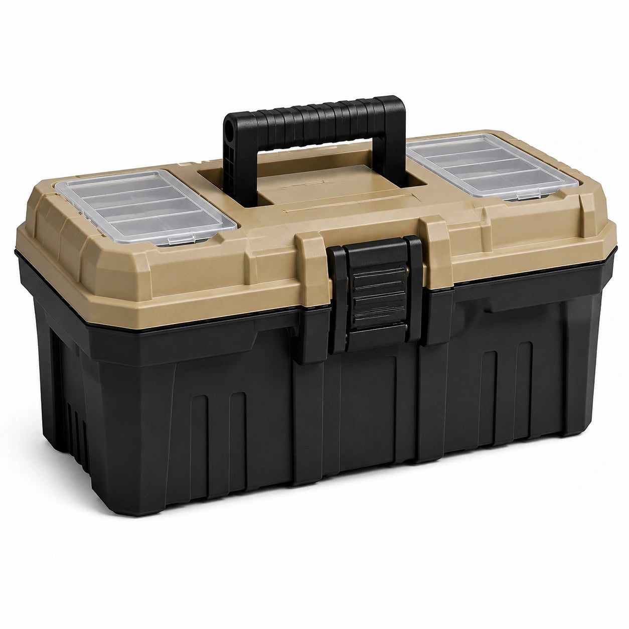 Boîte à outils en plastique noir et beige avec compartiments 50x25x25 cm