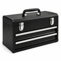 Boîte à outils en métal noir avec deux tiroirs