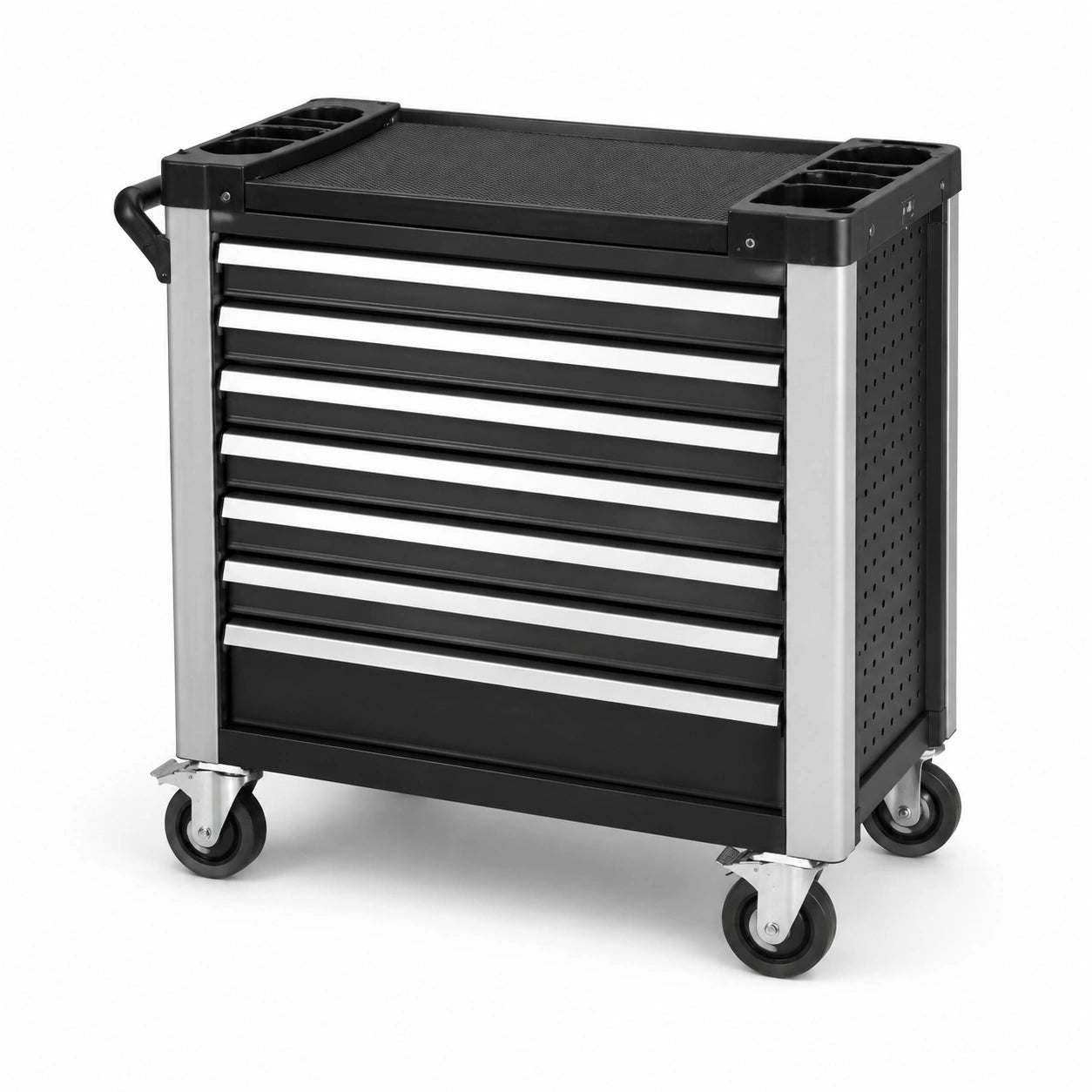 Chariot à outils en métal avec 7 tiroirs, noir