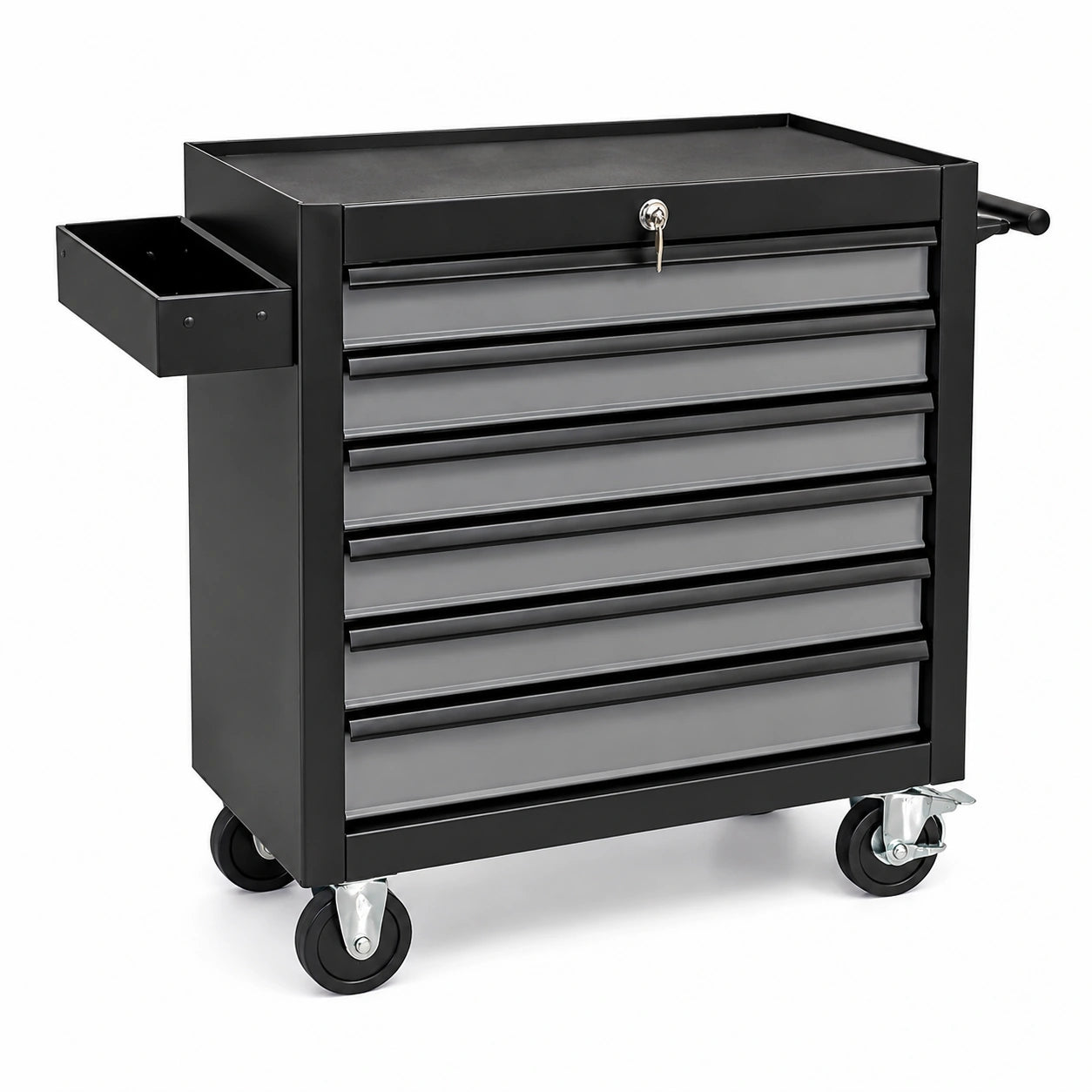 Chariot à outils en métal avec roulettes, 7 tiroirs, noir/gris