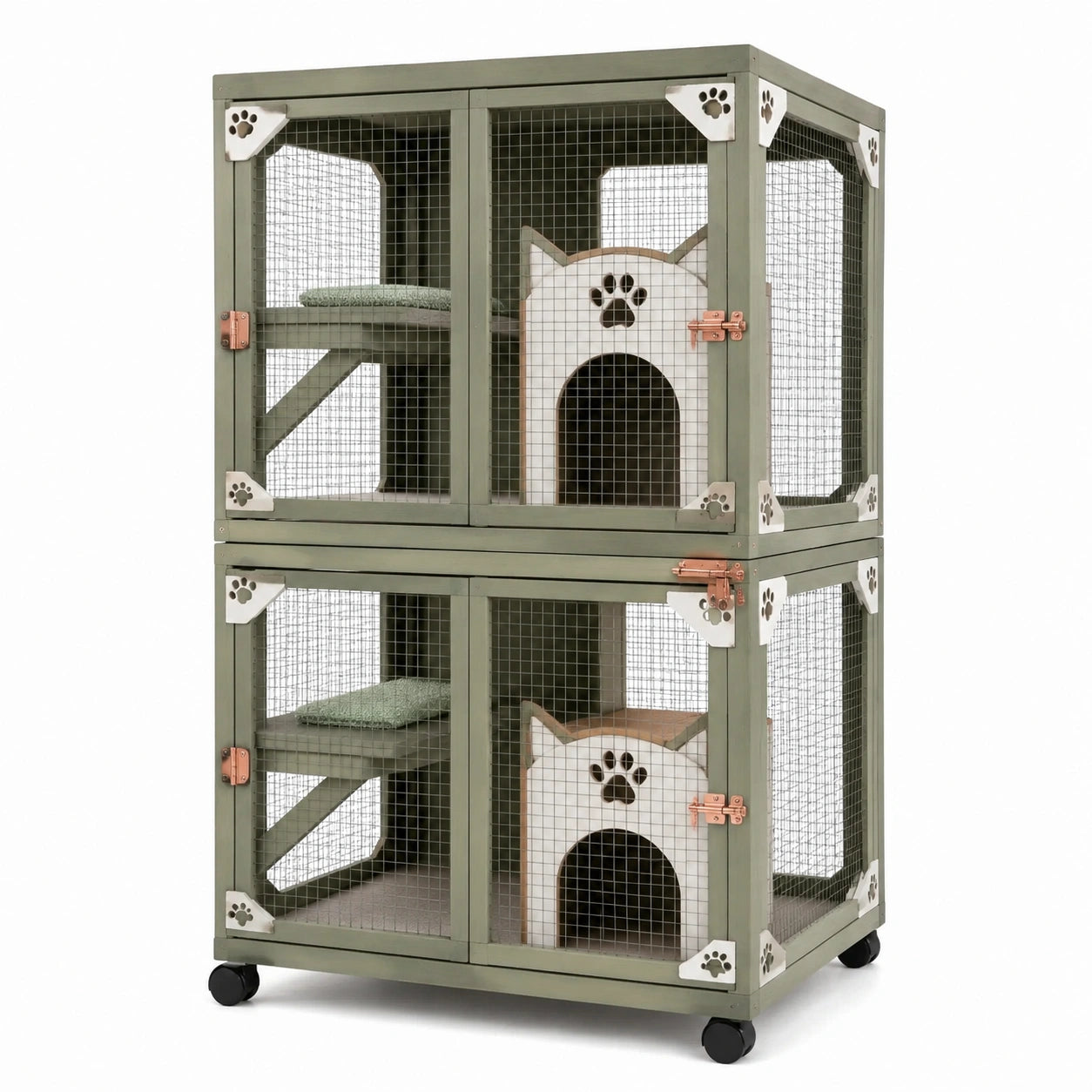 Cage pour chat en bois et métal avec coussins 120x60x140cm