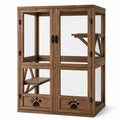 Enclos pour chat en bois de pin avec grillage métallique marron 120x60x150cm