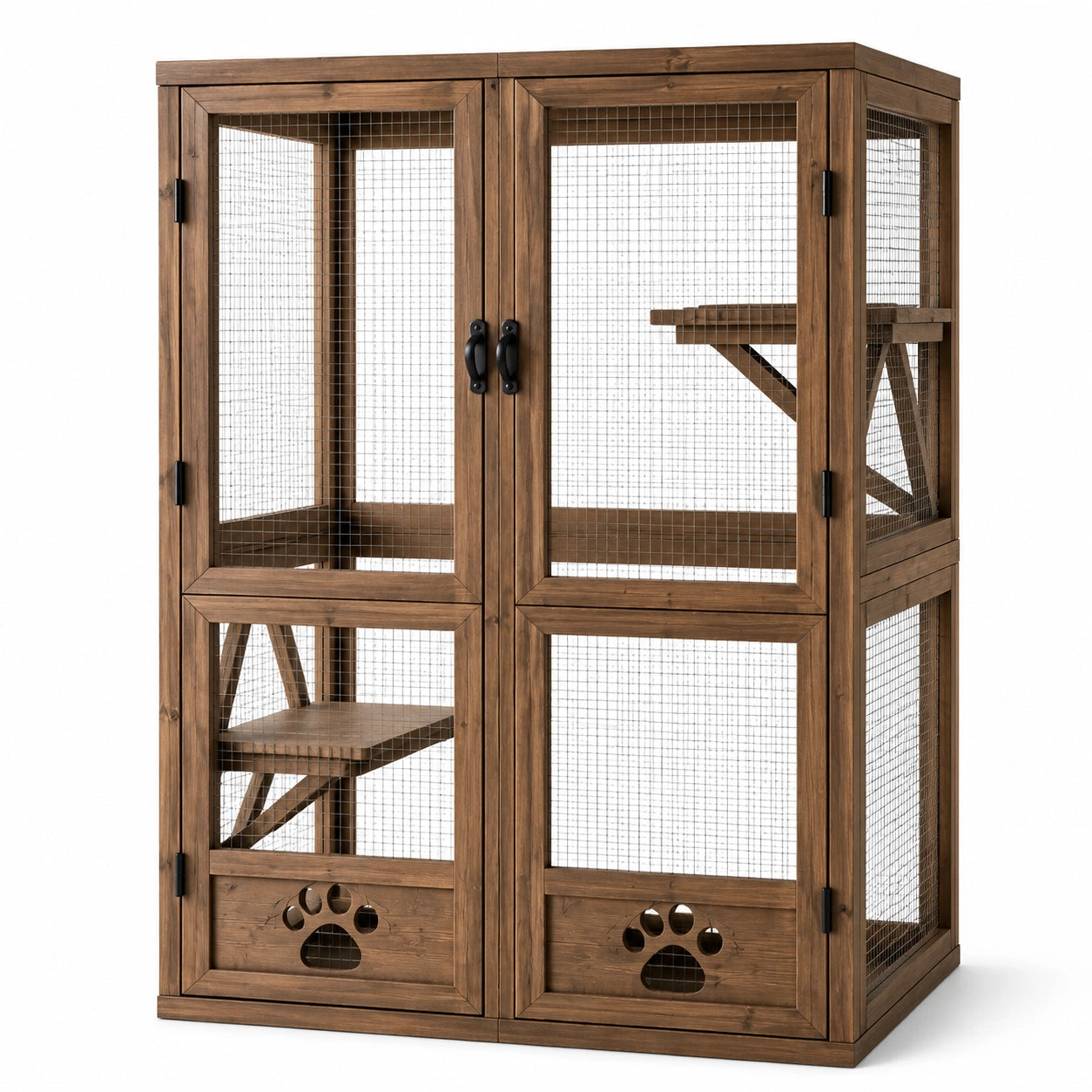 Enclos pour chat en bois de pin avec grillage métallique marron 120x60x150cm