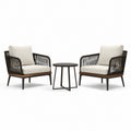 Ensemble de salon d'extérieur avec 2 fauteuils en corde et table ronde en métal noir
