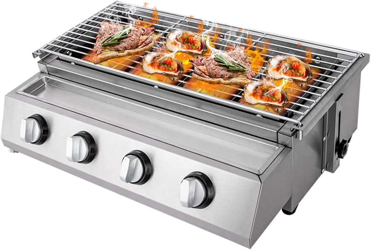 Barbecue à gaz, 2, 8 pouces, réglable, acier inoxydable, Biggittig, 9, 1 pouces, 4 brûleurs, portable, les réunions