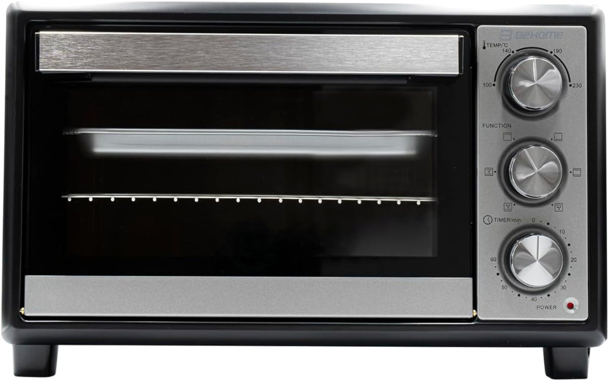 BEHOME Mini-four électrique 48 L à chaleur tournante, gril, 230 °C, minuterie 60 min, double vitrage