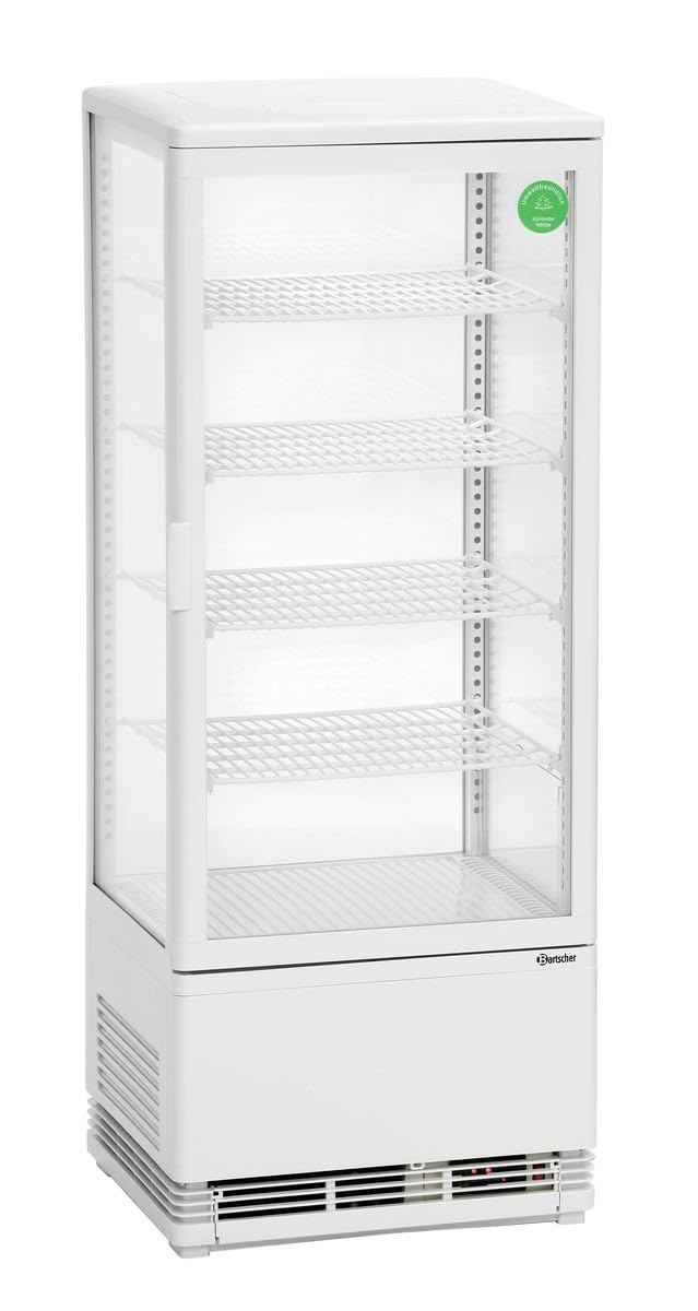 Bartscher Réfrigérateur de présentation, 98 L, éclairage LED, verre, 380 mm, 325 mm, 2°C, 12°C, Vitrine réfrigérée 58, 78 ou 98 litres, réglable