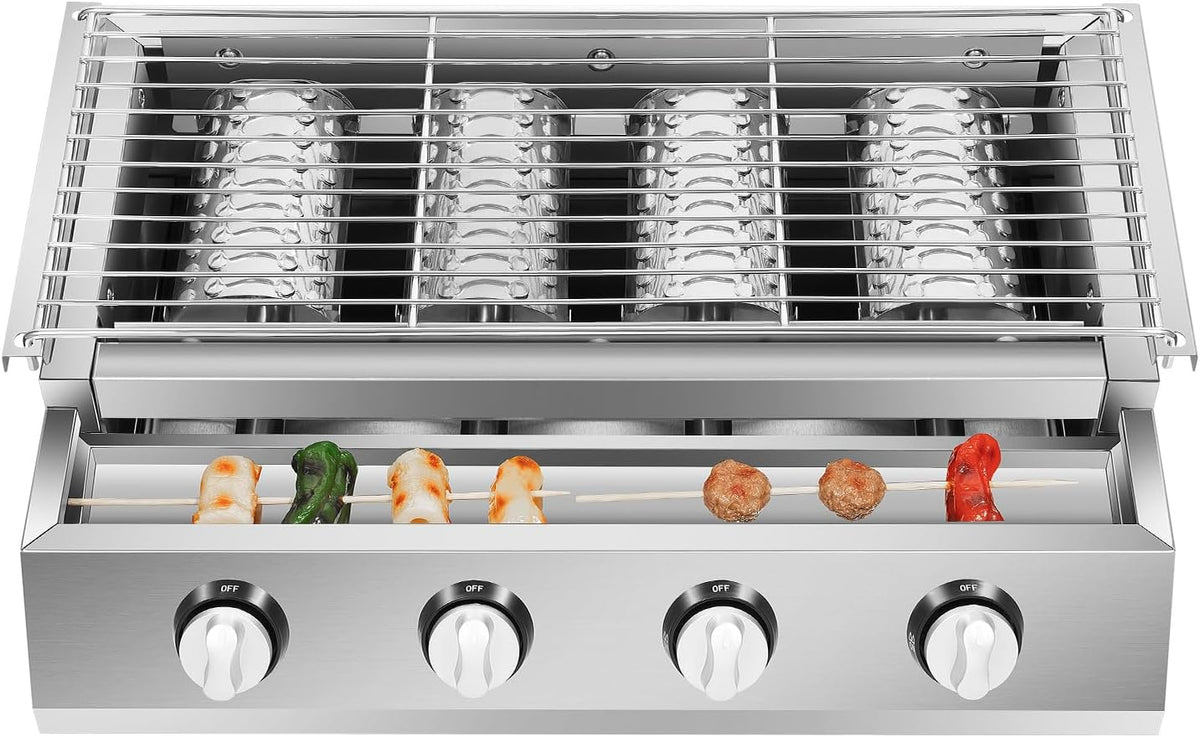 Barbecue à gaz, 56 × 23 cm, réglable, Pour le camping, acier inoxydable, Garbenat, 2, 8 pouces, 9, 1 pouces, 4 brûleurs, portable