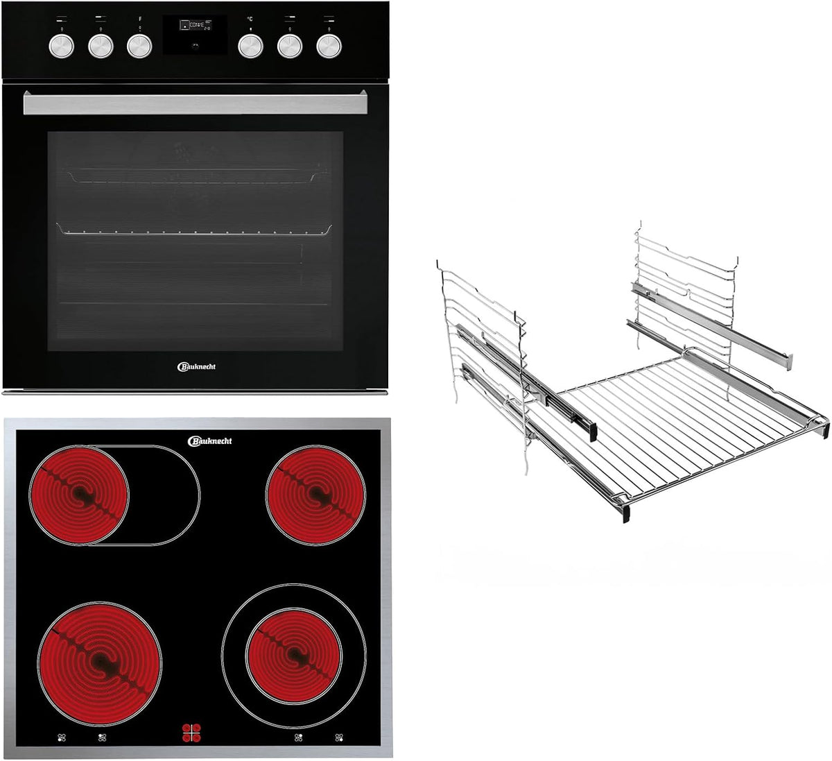 Bauknecht Cuisinière, /cadre plat en acier, 65 l, 60 cm, Heko 566 Pyro Noir, encastrable, pyrolyse