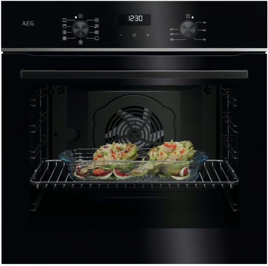 AEG Four encastrable, télécommande, acier inoxydable, 72 L, 1 niveau, rails télescopiques 1 niveau, TU5AB21FSB, 9 fonctions, éclairage LED