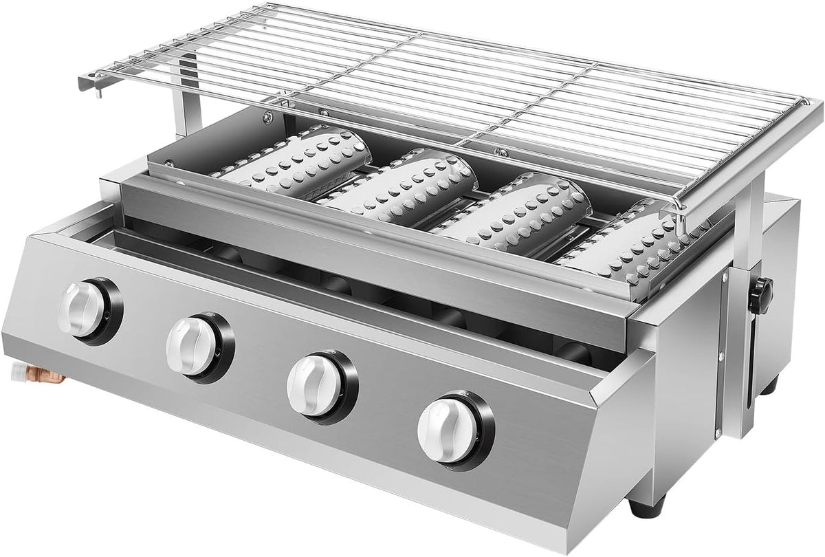Barbecue à gaz, acier inoxydable, Pour terrasse, réglable, 55, 8 × 23, 2 cm, Pinuox, 57 × 39 × 17, 5 cm, 7 cm, 10 mm, 4 brûleurs, Hauteur réglable